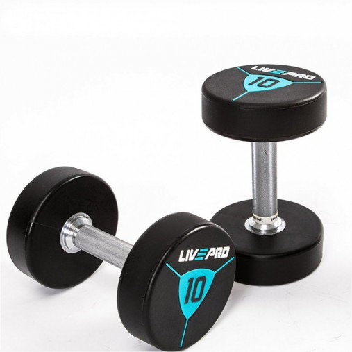 Гантели в уретане LIVEPRO Premium Urethane Dumbbells 50 кг, черный/синий (пара)