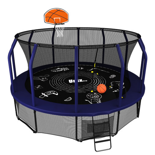 Батут пружинный с защитной сеткой UNIX line SUPREME GAME 16ft (зеленый) + баскетбольный набор