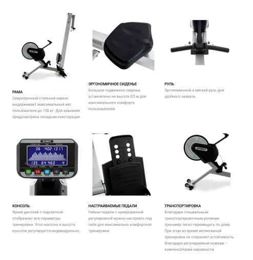 Гребной тренажер Spirit XRW600 складной аэромагнитный