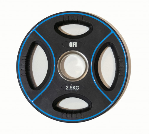 Штанга олимпийская наборная 85 кг OFT премиум (полиуретановые диски 50 мм с 4 хватами DPU, гриф 220 см)