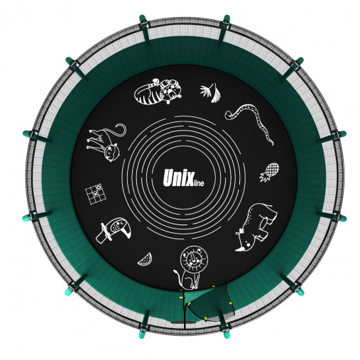 Батут пружинный с защитной сеткой UNIX line SUPREME GAME 16ft (синий) + баскетбольный набор