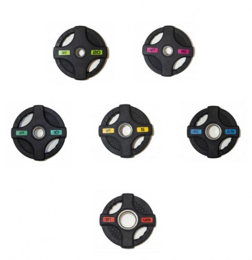 Набор черных олимпийских дисков 51 мм OFT 2HGP 1,25-20 кг (общий вес 107,5 кг) обрезиненных с двойным хватом (12 блинов)