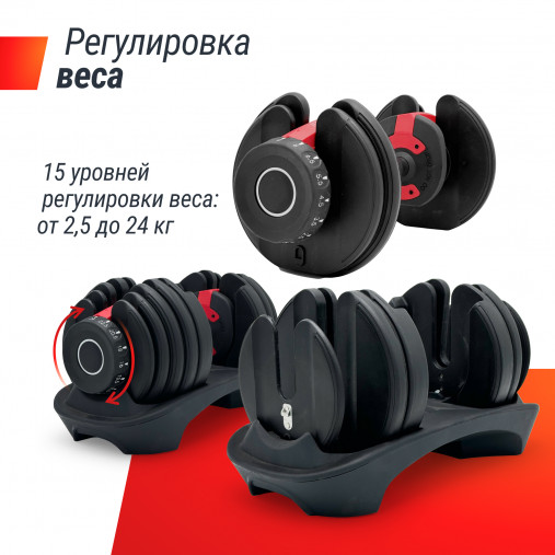 Гантель со ступенчатой регулировкой UNIX Fit (от 2.5 до 24 кг)